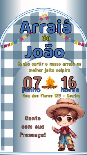 Convite Festa Junina Aniversário Menino Caipira para Editar