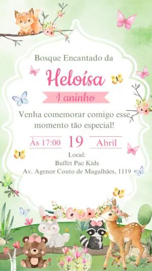 Convite Aniversário Bosque Encantado com Animais para Editar