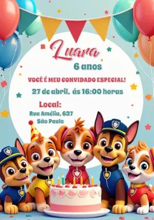 Convite de Aniversário Patrulha Canina para Editar Online