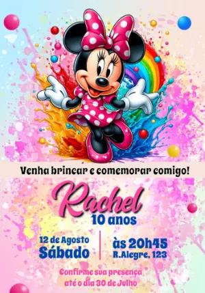 Convite Aniversário Minnie Mouse Arco-Íris para Editar Online