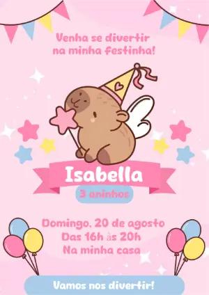 Convite Aniversário Capivara Fofa para Editar Online