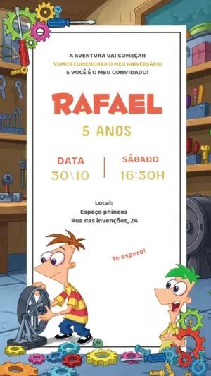Convite Aniversário Phineas e Ferb para Editar Online