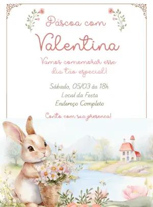 Convite de Aniversário Páscoa com Coelhinha para Editar