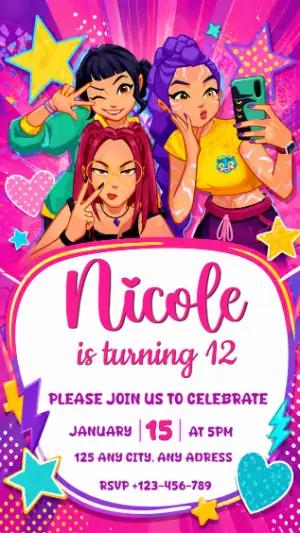 K-pop Demon Hunter Birthday Invitation Editable Template