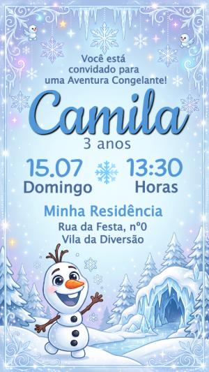Convite de Aniversário Frozen com Olaf para Editar