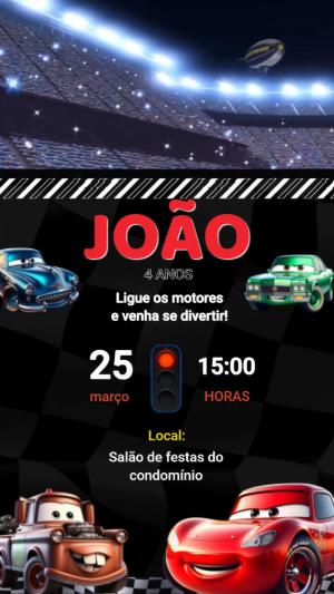 Convite Animado de Aniversário Tema Carros para Editar