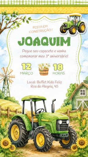 Vídeo Convite Aniversário Construção e Trator para Editar