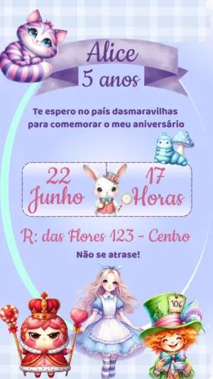 Convite de Aniversário Alice no País das Maravilhas para Editar