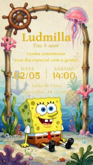 Convite de Aniversário Bob Esponja Sentado no Mar para Editar