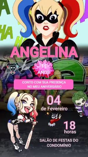 Vídeo Convite de Aniversário Tema Arlequina Editável Online