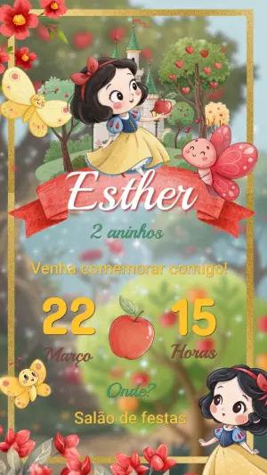 Convite de Aniversário Branca de Neve Fofo para Editar