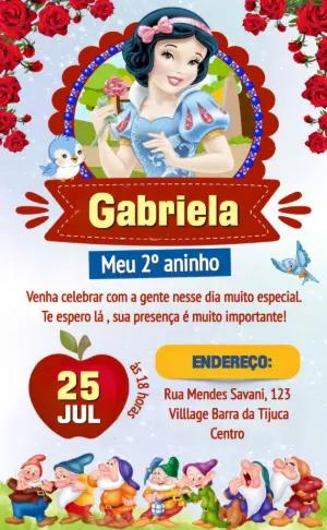 Convite Aniversário Branca de Neve com Personagens para Editar