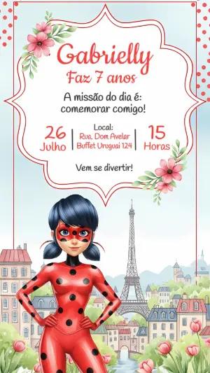 Convite Aniversário Ladybug Miraculous para Editar Online