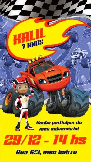 Convite de Aniversário Blaze e os Monster Machines Editável