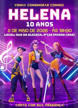 Convite de Aniversário Guerreiras do Kpop | Modelo Digital Editável