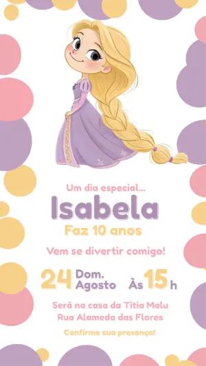 Convite Digital Aniversário Infantil Rapunzel para Editar