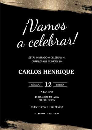 Invitación de Cumpleaños Elegante Negro y Dorado para Editar