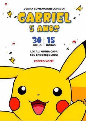 Convite de Aniversário Pikachu para Editar Online e Enviar