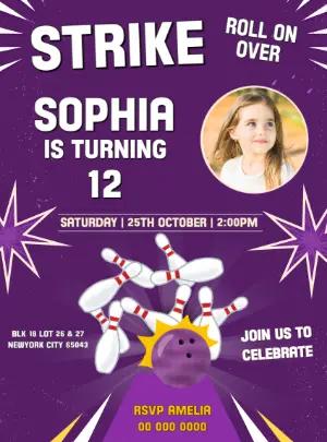 Editable Bowling Birthday Invitation with Photo Template