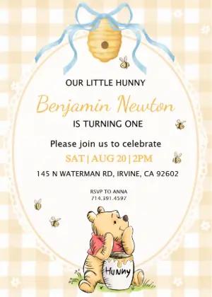 Winnie the Pooh 1st Birthday Invitation Editable Template