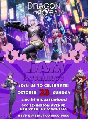 Dragon Raja Birthday Invitation with Characters | Edit Online