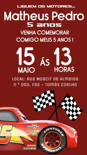 Convite de Aniversário Carros Relâmpago Mcqueen para Editar Online