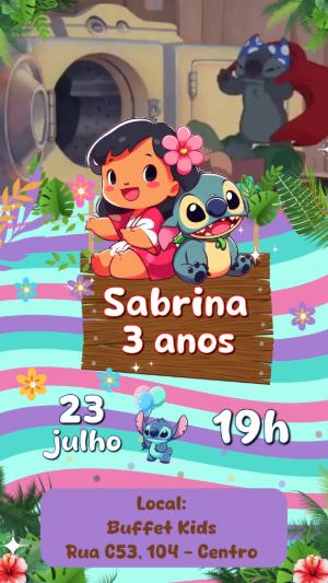 Convite Animado Lilo e Stitch: Vídeo de Aniversário para Editar