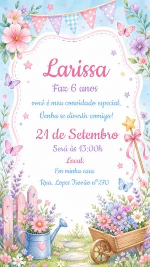 Convite de Aniversário Jardim Encantado Aquarela Editável
