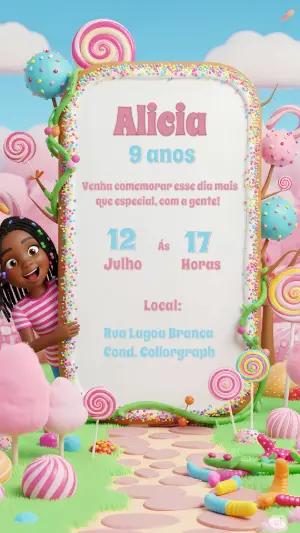 Convite de Aniversário Mundo Doce para Editar Online
