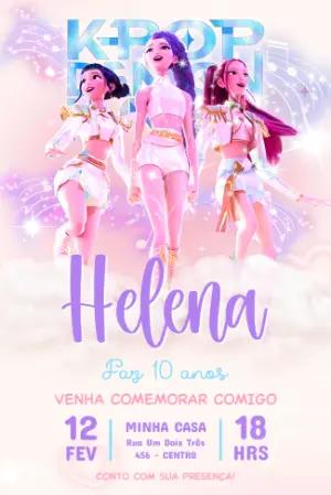 Convite de Aniversário Guerreiras K-Pop Girl Group Editável