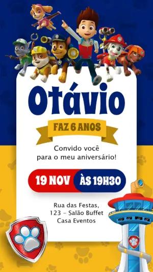Convite de Aniversário Patrulha Canina com Personagens para Editar