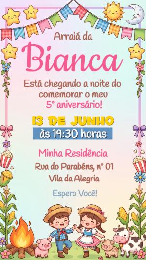 Convite de Aniversário Festa Junina Infantil para Editar