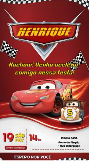 Convite Animado Aniversário Carros Disney para Editar Online