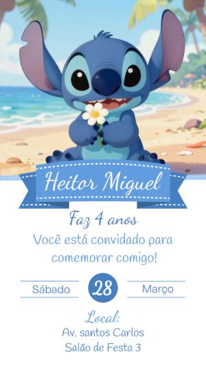 Convite de Aniversário Stitch Tropical para Editar Online