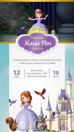 Convite Animado Aniversário Princesinha Sofia para Editar Online