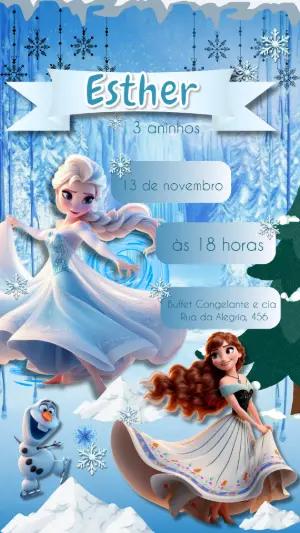 Convite de Aniversário Frozen com Elsa e Anna Editável