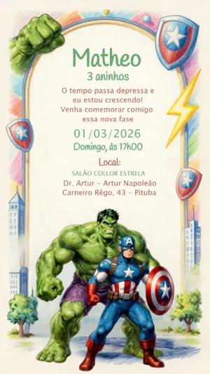 Vídeo Convite Aniversário Hulk e Capitão América para editar