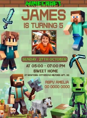 Editable Minecraft Birthday Invitation with Photo Template