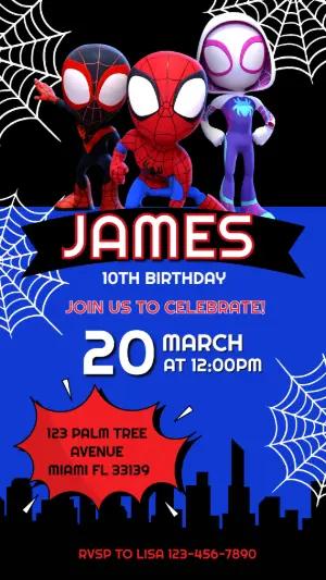Superhero Kids Birthday Party Invitation Editable Template