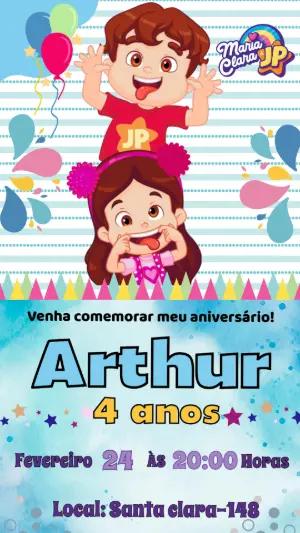 Convite de Aniversário Maria Clara e JP Colorido para Editar