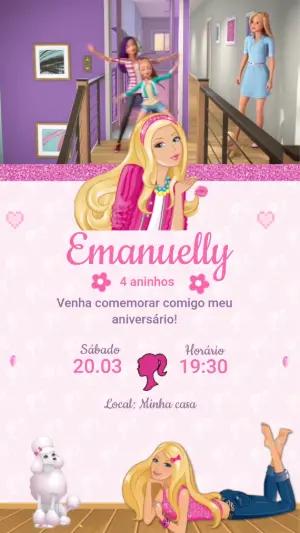 Convite Animado Barbie Rosa para Aniversário Infantil Editável