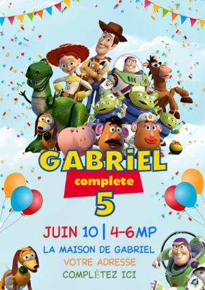Invitation Anniversaire Toy Story avec Personnages à Modifier