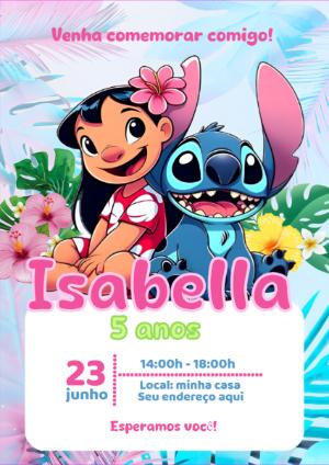 Convite de Aniversário Lilo e Stitch para Editar Online