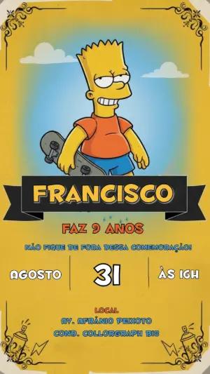Convite de Aniversário Bart Simpson Skate para Editar