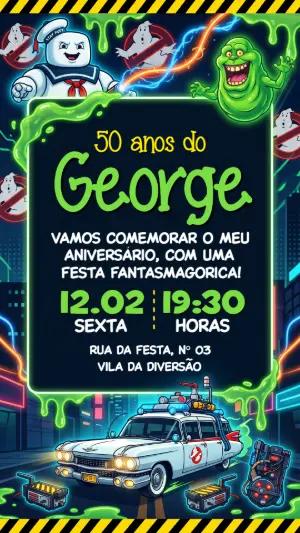 Convite de Aniversário Caça-Fantasmas Adulto para Editar