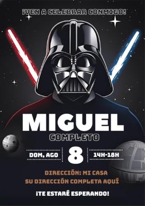 Invitación de Cumpleaños Star Wars con Darth Vader para Editar