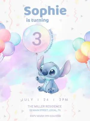 Cute Stitch Birthday Invitation in Pastel Colors | Editable Template