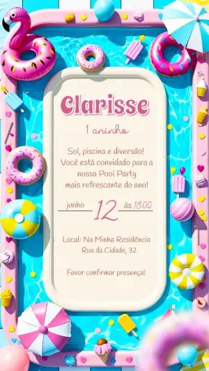 Convite Digital Festa na Piscina Infantil Colorido para Editar