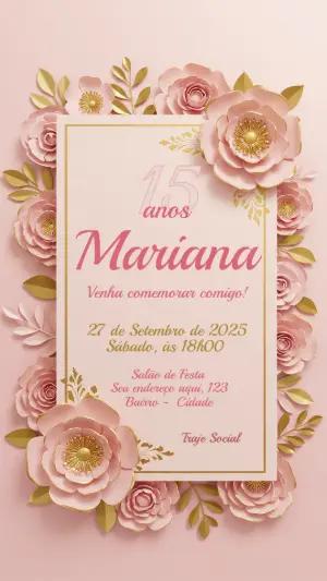 Convite de 15 Anos Elegante com Floral Dourado