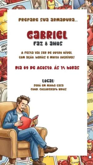 Convite de Aniversário Homem de Ferro Estilo Quadrinhos Editável